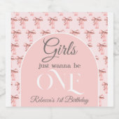 ガールズジャストワンピンクボウファースト誕生日 スパークリングワインラベル (シングルラベル)