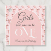 ガールズジャストワンピンクボウファースト誕生日 フェイバータグ (正面)