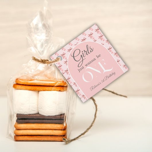 ガールズジャストワンピンクボウファースト誕生日 フェイバータグ