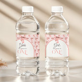 ガールズジャストワンピンクボウファースト誕生日 ペットボトルラベル