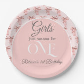 ガールズジャストワンピンクボウファースト誕生日 ペーパープレート (正面)