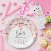 ガールズジャストワンピンクボウファースト誕生日 ペーパープレート (パーティー)