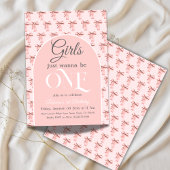 ガールズジャストワンピンクボウファースト誕生日 招待状