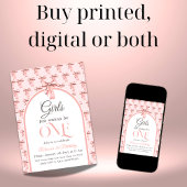 ガールズジャストワンピンクボウファースト誕生日 招待状