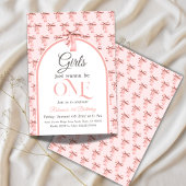 ガールズジャストワンピンクボウファースト誕生日 招待状