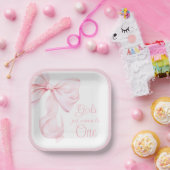 ガールズジャストワンピンクボウ紙プレート ペーパープレート (パーティー)