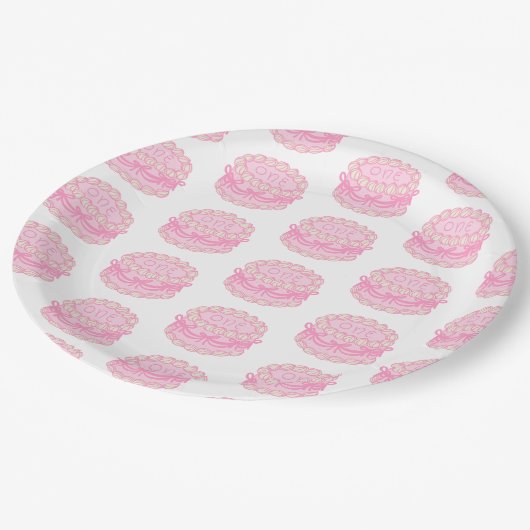 ガールズジャストワンピンクボウ誕生日 ペーパープレート (アングル)