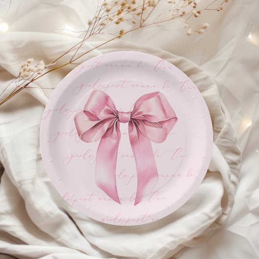 ガールズジャストワンピンクボウ誕生日 ペーパープレート