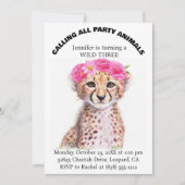 ガールズジャングルサファリアニマルズベビーチーター誕生日 招待状 (正面)