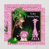 ガールズジャングルサファリバースデーパーティ招待状 招待状 (正面/裏面)