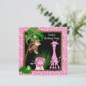 ガールズジャングルサファリバースデーパーティ招待状 招待状 (スタンド正面)