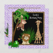 ガールズジャングルサファリバースデーパーティ招待状 招待状 (正面/裏面)