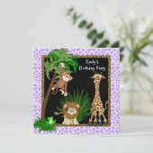 ガールズジャングルサファリバースデーパーティ招待状 招待状 (スタンド正面)