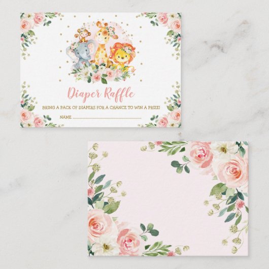 ガールズジャングルサファリワイルドアニマルズおむつラッフル エンクロージャーカード (正面/裏面)