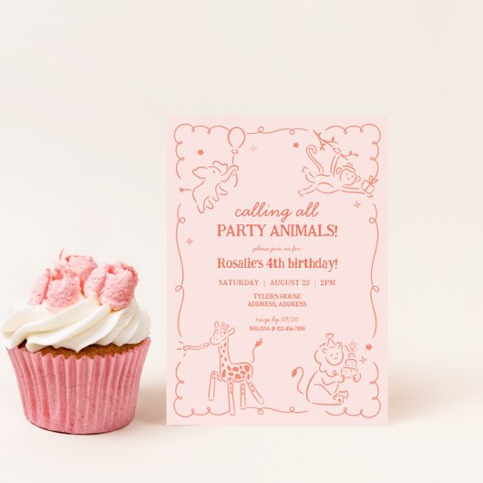 ガールズジャングルズゾーサファリアニマルズ誕生日 招待状