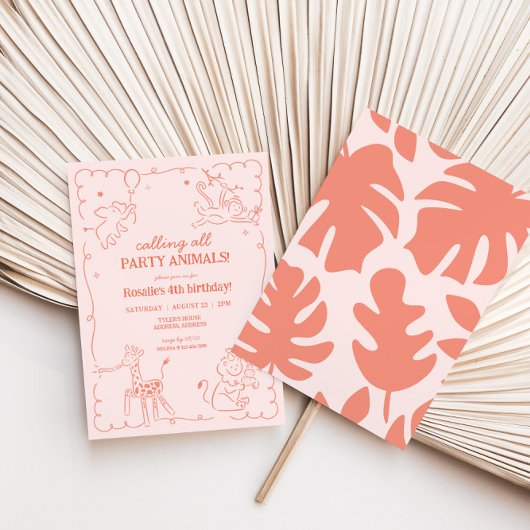 ガールズジャングルズゾーサファリアニマルズ誕生日 招待状