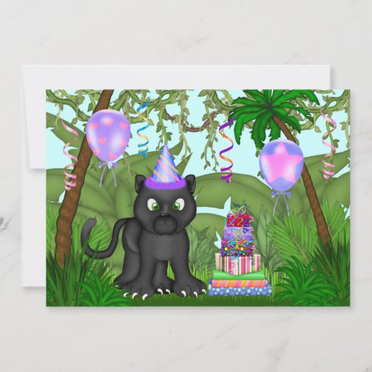 ガールズジャングルパンサー誕生日パーティーへの招待 招待状 (正面)