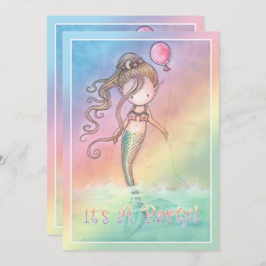 ガールズスウィートマーメイドバースデーパーティ招待状 招待状 (正面/裏面)
