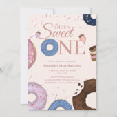 ガールズスウィートワンドーナッツパステルファースト誕生日 招待状 (正面)