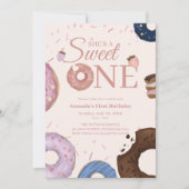 ガールズスウィートワンドーナッツパステルファースト誕生日 招待状 (正面)