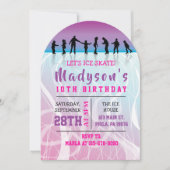 ガールズスケートアイススケートで滑る誕生日パーティーの招待 招待状 (正面)