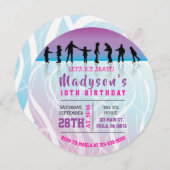 ガールズスケートアイススケートで滑る誕生日パーティーの招待 招待状 (正面/裏面)