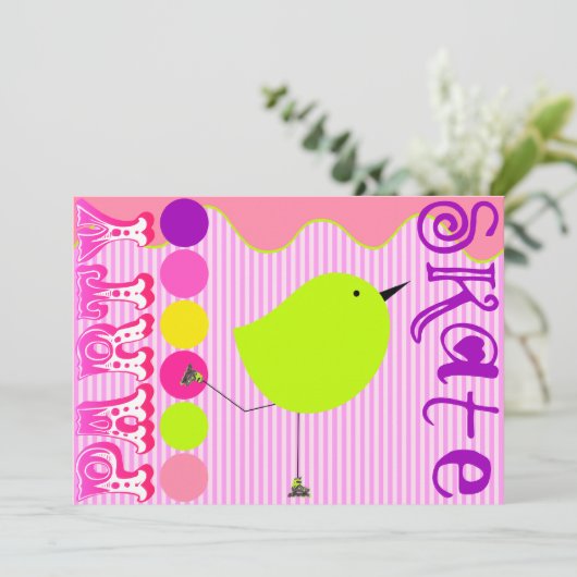 ガールズスケートパーティの招待状テンプレート 招待状 (スタンド正面)