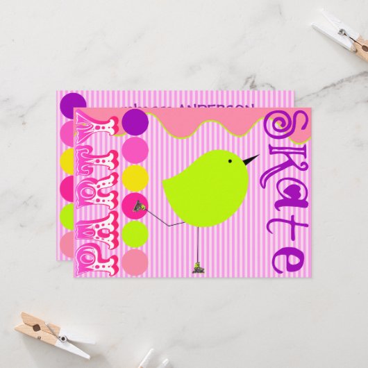 ガールズスケートパーティの招待状テンプレート 招待状 (正面/裏面インサイチュ)