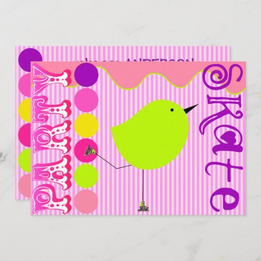 ガールズスケートパーティの招待状テンプレート 招待状 (正面/裏面)