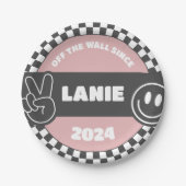 ガールズスケー市松模様にボードグルーヴィーヒッピー誕生日 ペーパープレート (正面)