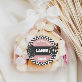 ガールズスケー市松模様にボードグルーヴィーヒッピー誕生日 ラウンドシール