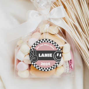 ガールズスケー市松模様にボードグルーヴィーヒッピー誕生日 ラウンドシール