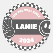 ガールズスケー市松模様にボードグルーヴィーヒッピー誕生日 ラウンドシール (正面)