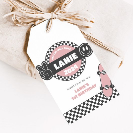 ガールズスケー市松模様にボードグルーヴィー素晴らしい誕生日 ギフトタグ