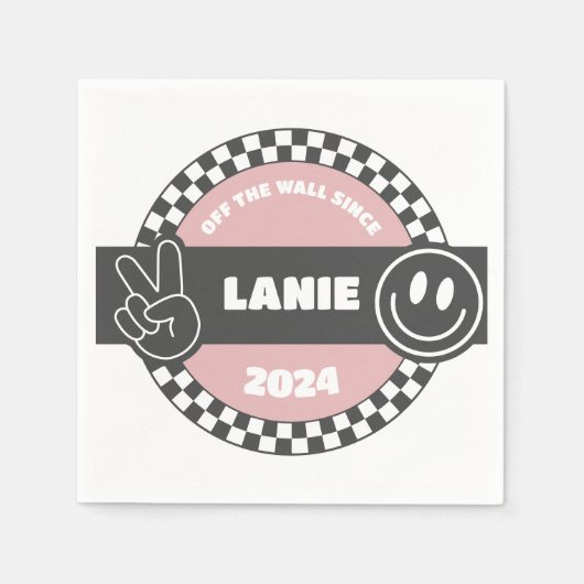 ガールズスケー市松模様にボードグルーヴィー素晴らしい誕生日 スタンダードカクテルナプキン (正面)