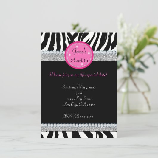 ガールズスパーきらきら光るクルゼブラプリントパーティの招待状 招待状 (スタンド正面)