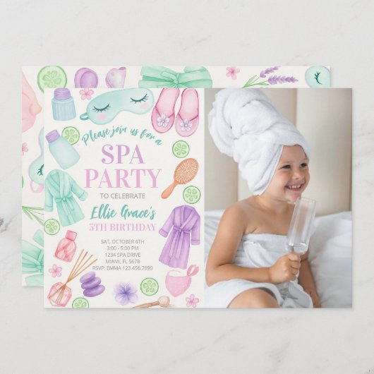 ガールズスパ誕生日フォト招待状 招待状 (正面/裏面)