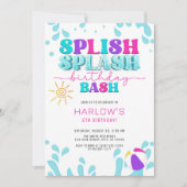 ガールズスプラッシュウォーターパーティー誕生日 招待状 (正面)