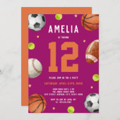 ガールズスポーツテーマ誕生日パーティー 招待状 (正面/裏面)