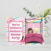 ガールズスランバーパーティーかわいらし誕生日ピンクスリープバー 招待状 (スタンド正面)