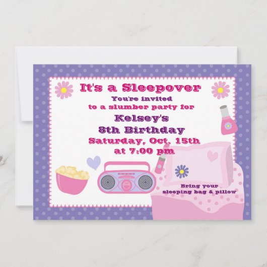 ガールズスランバーパーティースリーパーパジャマ招待状 招待状 (正面)