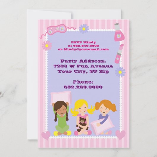 ガールズスランバーパーティースリーパーパジャマ招待状 招待状 (裏面)