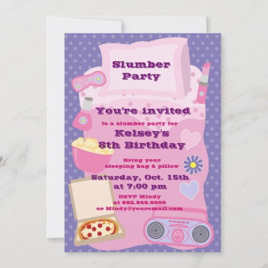 ガールズスランバーパーティースリーパーパジャマ招待状 招待状 (正面)