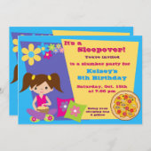 ガールズスランバーパーティースリーパーパジャマ招待状 招待状 (正面/裏面)