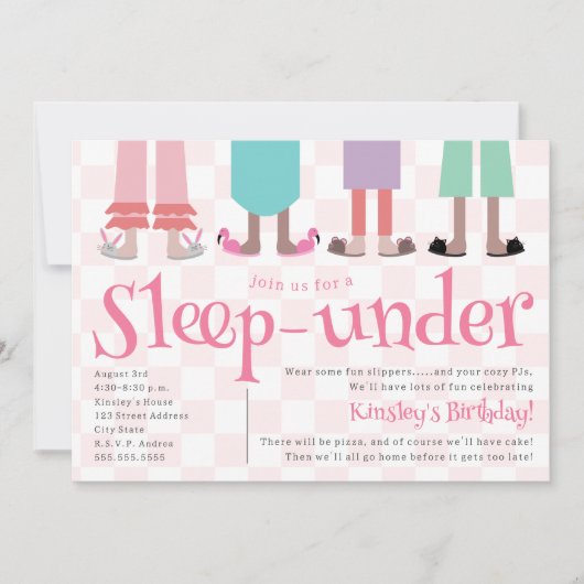ガールズスランバーパーティー誕生日スリープダウン 招待状 (正面)
