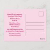 ガールズスランバーパーティー誕生日ピンク招待状 ポストカード (裏面)