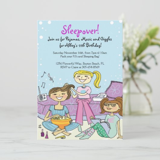 ガールズスリーポバーをテーマにしたバースデーパーティ招待状 招待状 (スタンド正面)