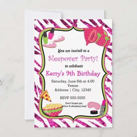 ガールズスリーポバースランバーパーティーメイクアップ招待状 招待状 (正面)