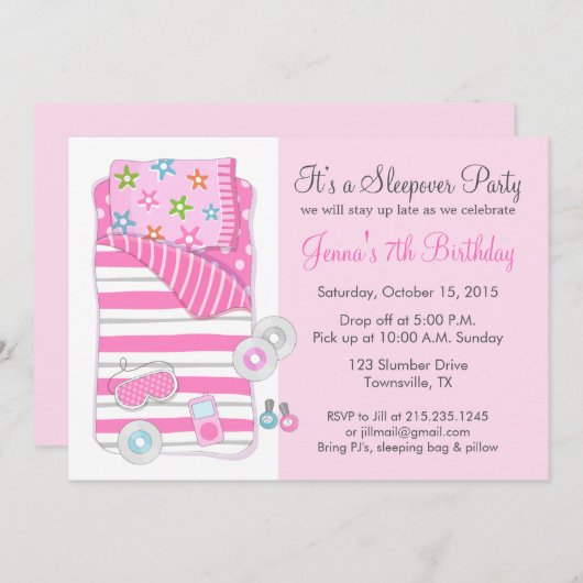 ガールズスリーポバーパジャマスランバーパーティの招待状 招待状 (正面/裏面)