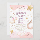 ガールズスリーポバーパステルピンクスランバーバースデーパーティー 招待状 (正面)